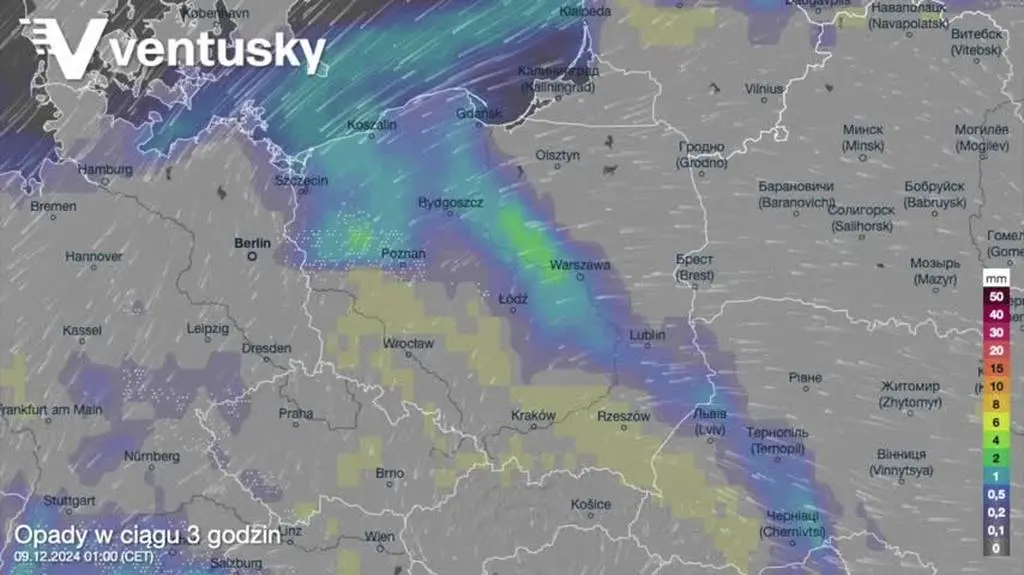 Prognozowane opady w kolejnych dniach