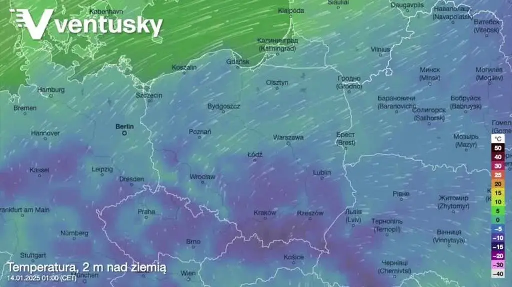 Prognozowana temperatura w kolejnych dniach