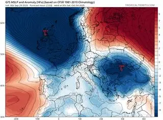 Cyklon na mapie Europy widoczny 4 października