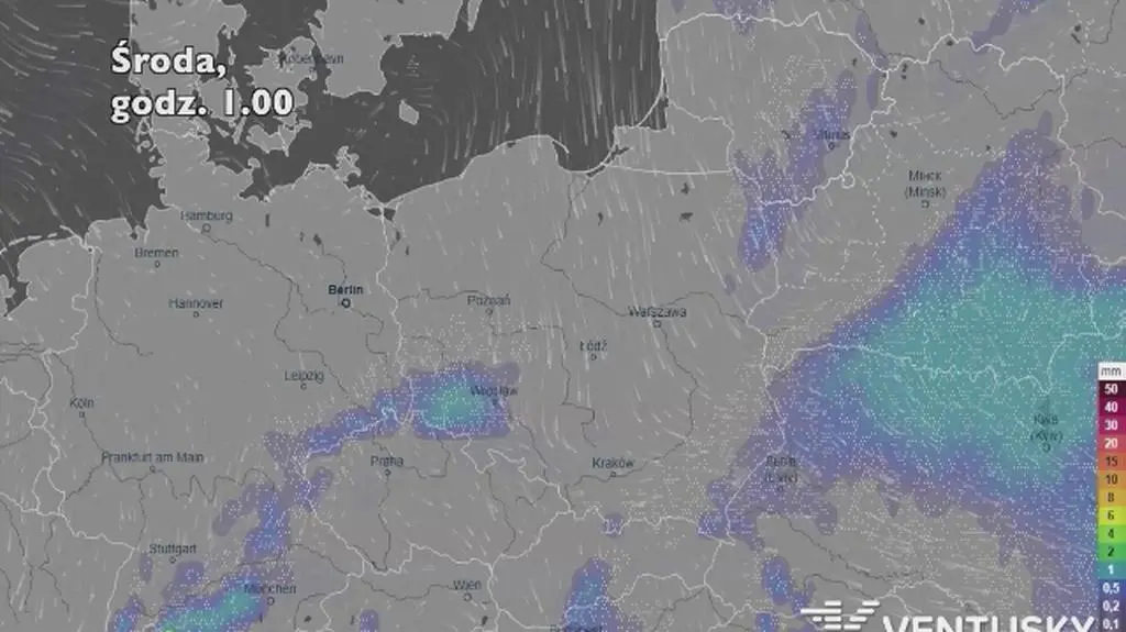 Rozkład opadów w najbliższych dniach
