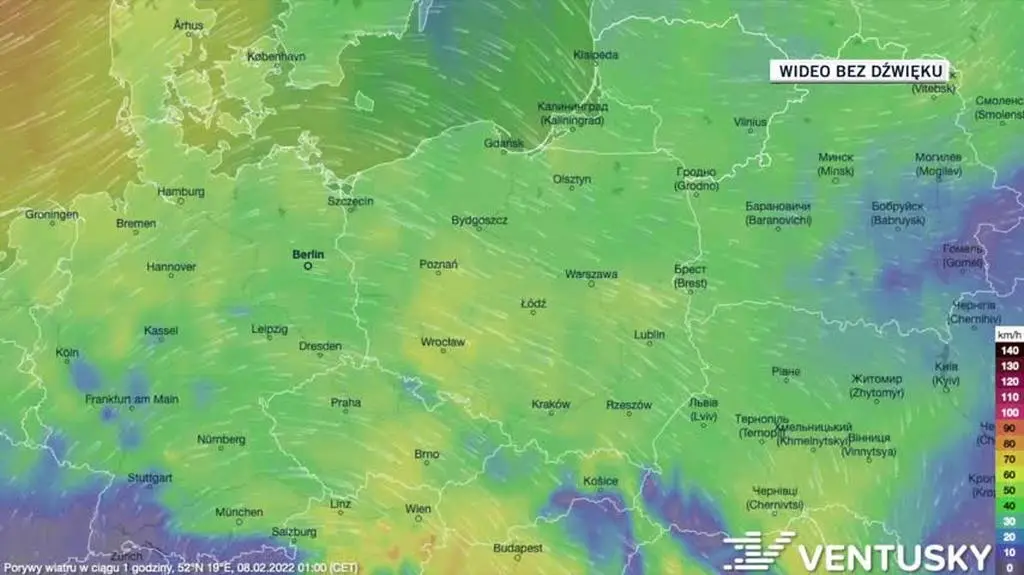 Prognozowane porywy wiatru na kolejne pięć dni