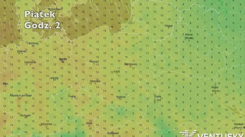 Temperatura w ciągu najbliższych dni (Ventusky