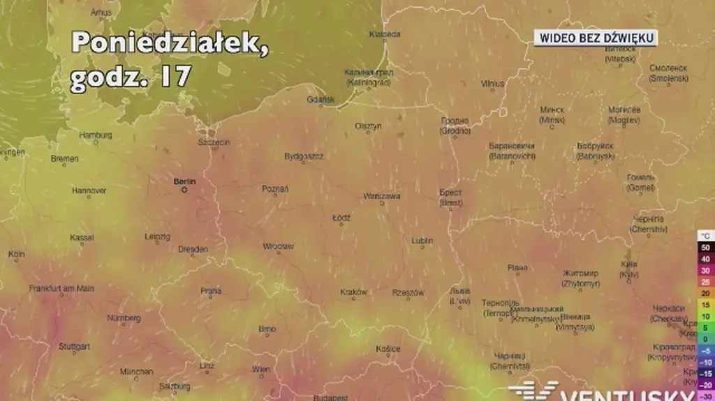 Temperatura w kolejnych dniach (Ventusky