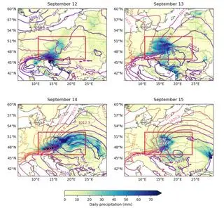 Średnie dzienne opady deszczu w dniach 12-15.09.2024r.