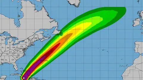 Prawdopodobieństwo wystąpienia podmuchów wiatru o sile burzy tropikalnej w ciągu nadchodzących 5 dni