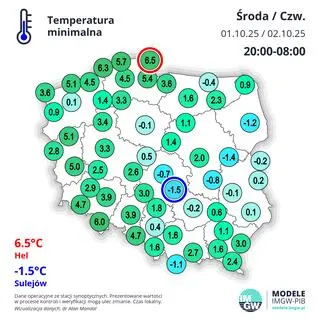 Temperatura minimalna w nocy ze środy na czwartek