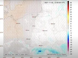 Temperatura powietrza na wysokości dwóch metrów 2 listopada 2021 roku o godzinie 13 czasu lokalnego