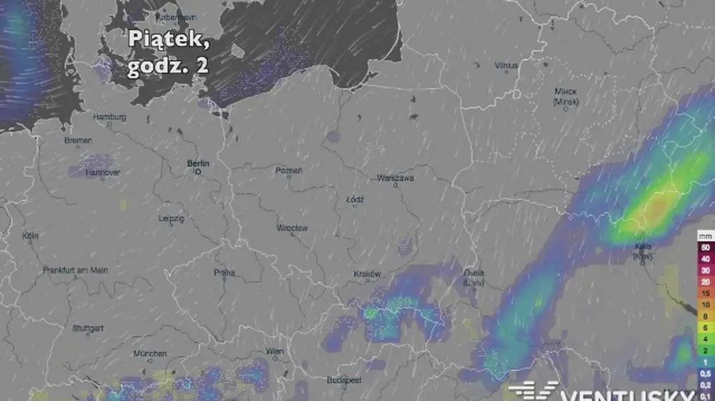 Opady w ciągu najbliższych pięciu dni (Ventusky