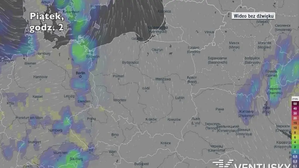 Prognozowane opady w najbliższych dniach (Ventusky