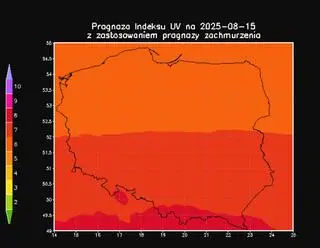 Prognoza indeksu UV na piątek z zastosowaniem prognozy zachmurzenia