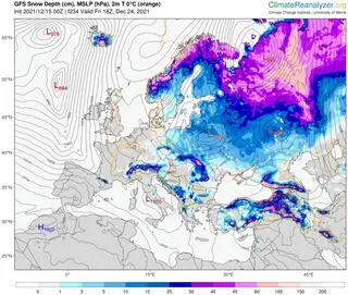Grubość pokrywy śnieżnej 24 grudnia od 1 do 5 centymetrów na wschodzie. Więcej śniegu w górach