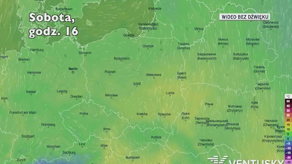 Temperatura w ciągu kolejnych dni (Ventusky