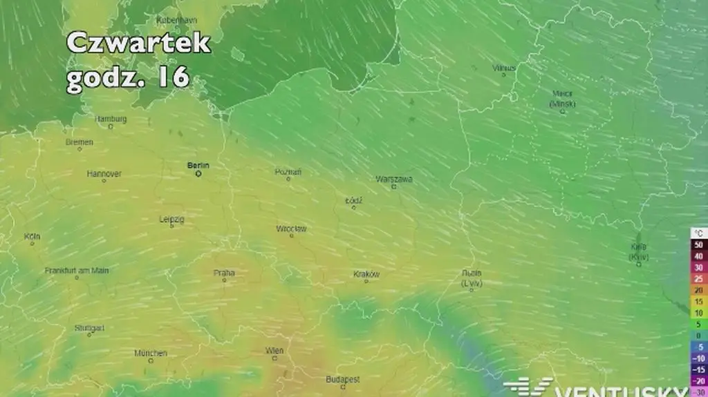 Temperatura w ciągu w kolejnych pięciu dni (Ventusky