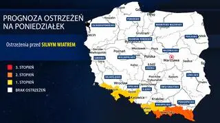 Prognoza zagrożeń meteorologicznych na poniedziałek