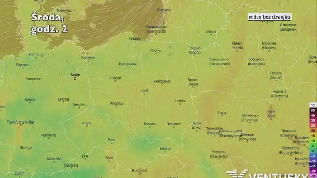 Prognozowana temperatura w najbliższych dniach (Ventusky