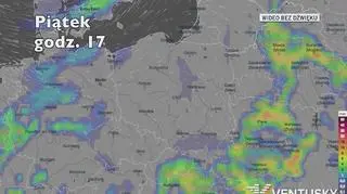 Prognoza opadów na najbliższe godziny (Ventusky.com)