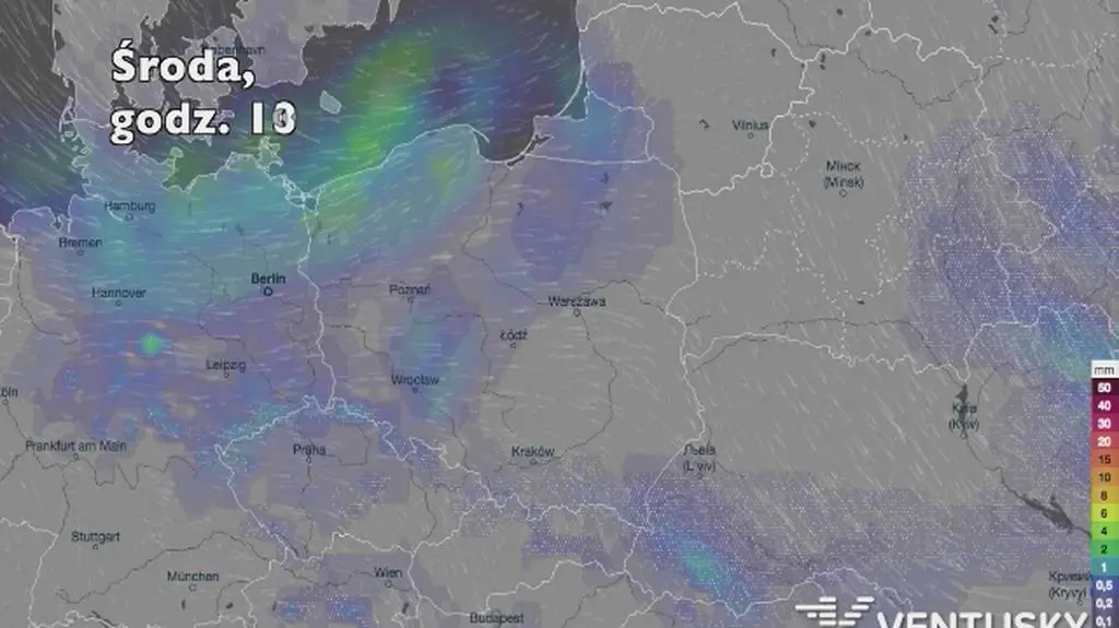 Prognozowane opady w najbliższych dniach (Ventusky
