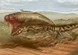 Prehistoryczny krokodyl zaatakował krowę morską - wizja artystyczna