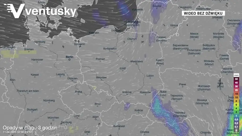Prognozowane opady w kolejnych dniach