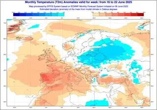 Fala chłodu między 16 a 22 czerwca, odchylenie temperatury poniżej normy o około 2 stopnie