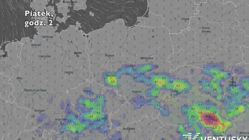 Opady w najbliższych dniach (ventusky