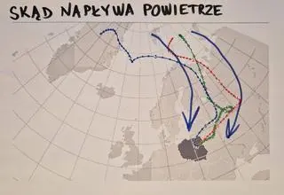 Trajektorie cząsteczek powietrza, które dotarły do Polski