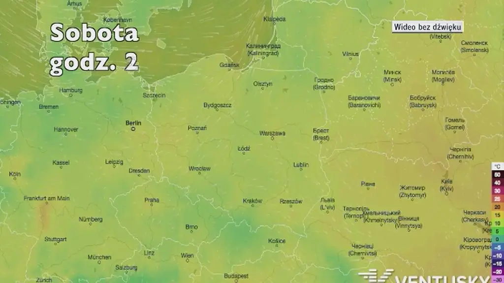 Temperatura w ciągu kolejnych pięciu dni (Ventusky
