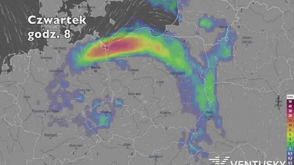 Opady deszczu w najbliższych dniach (ventusky