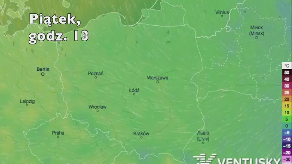 Temperatura w ciągu najbliższych pięciu dni (Ventusky