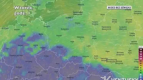 Prognozowane porywy wiatru w kolejnych dniach (Ventusky