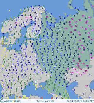 Temperatura o godzinie 4 w Rosji 14 grudnia