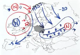 Tomasz Wasilewski rysuje pogodę na kolejne dni