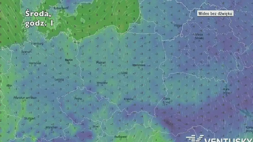 Prognozowana temperatura w najbliższych dniach (Ventusky