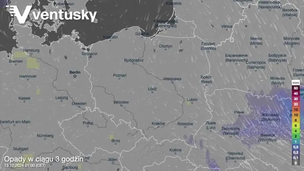 Prognozowane opady w kolejnych dniach