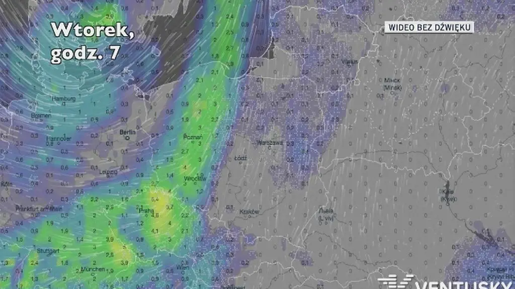 Opady w ciągu kolejnych pięciu dniu (Ventusky