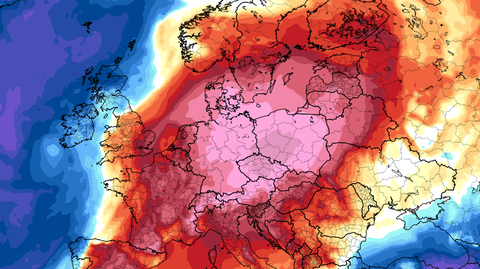 Prognozowana anomalia termiczna na wysokości ok. 1500 m nad Polską w sobotę 20.09.2025