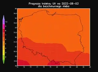 Prognoza indeksu UV na 3 sierpnia dla bezchmurnego nieba