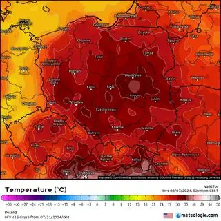 Prognozowana temperatura 7 sierpnia 