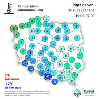 Temperatura minimalna przy gruncie w nocy z piątku na sobotę