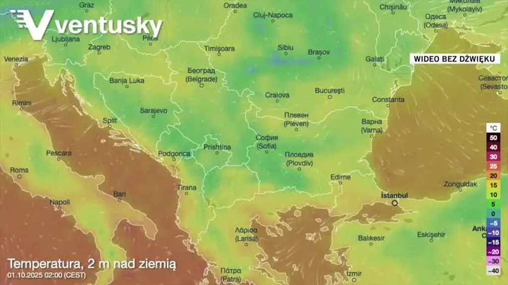 Prognozowana temperatura na Bałkanach