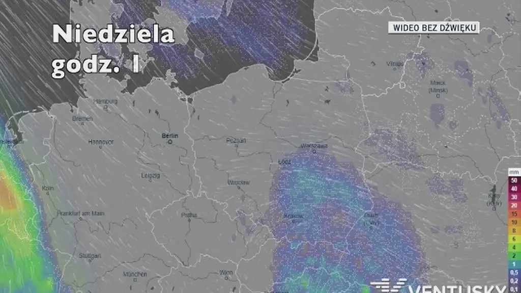 Prognozowane opady w najbliższych dniach (Ventusky