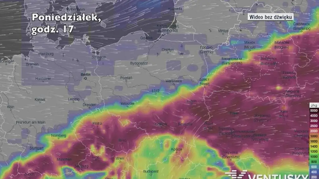Potencjalne burze w ciągu kolejnych dni (Ventusky