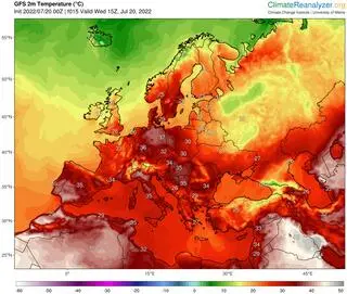 Prognoza temperatury maksymalnej na środę 20 lipca