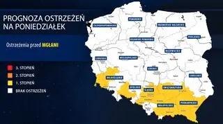 Prognoza zagrożeń na poniedziałek
