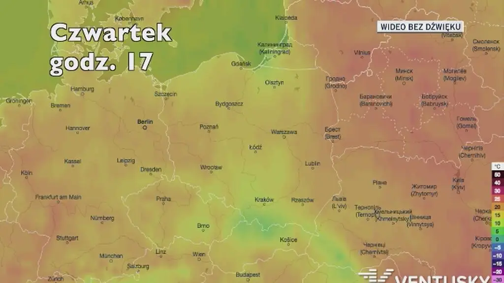 Prognozowana temperatura w najbliższych dniach (Ventusky