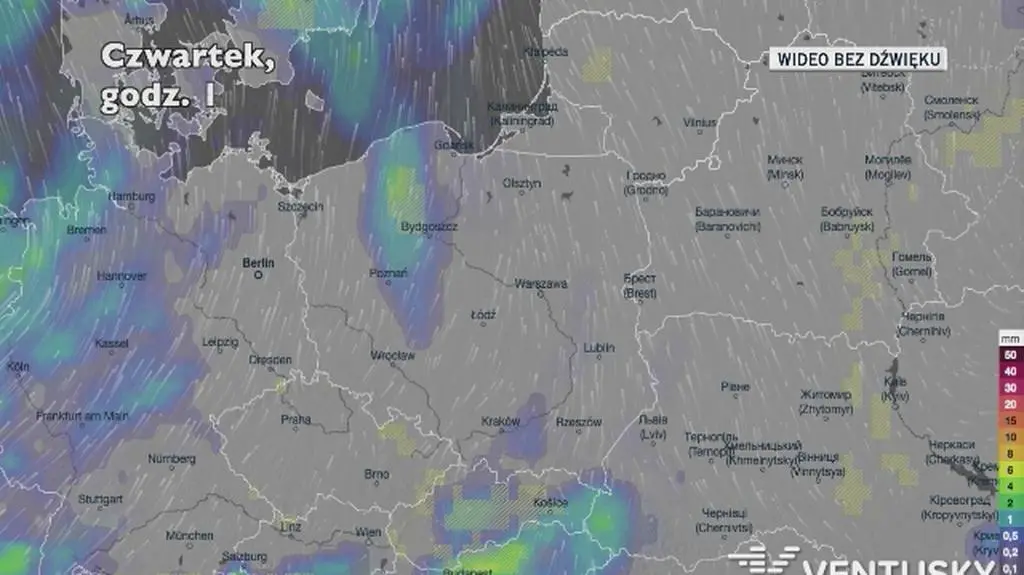 Prognozowane opady w kolejnych dniach (Ventusky
