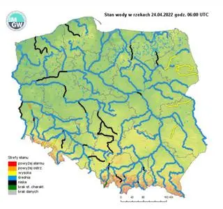 Stan wody w rzekach w niedzielę 24 kwietnia o godzinie 8