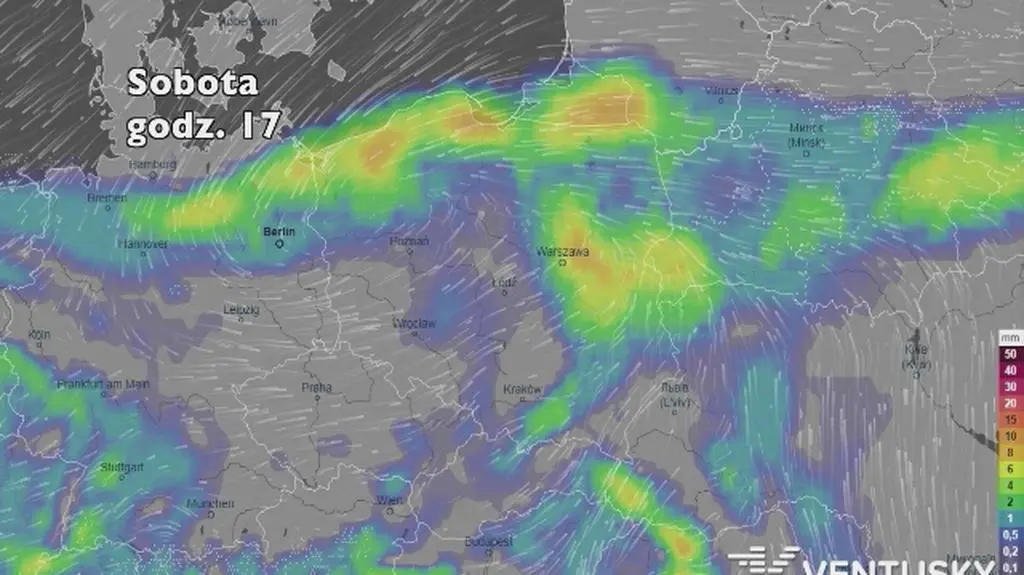 Suma i rozkład opadów w najbliższych dniach (ventusky