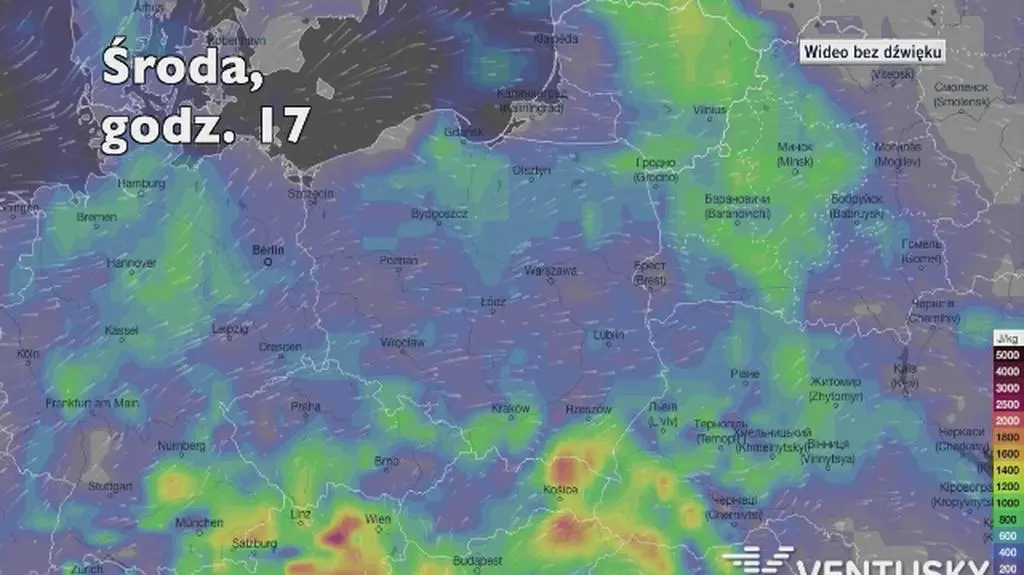 Potencjalny rozwój burz w kolejnych dniach (Ventusky