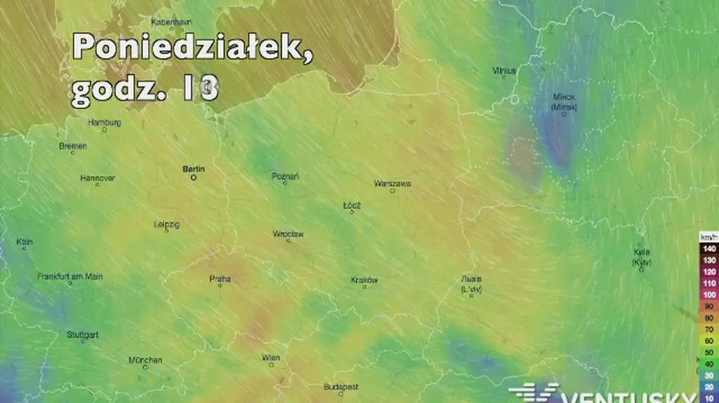 Porywy wiatru w najbliższych dniach (Ventusky